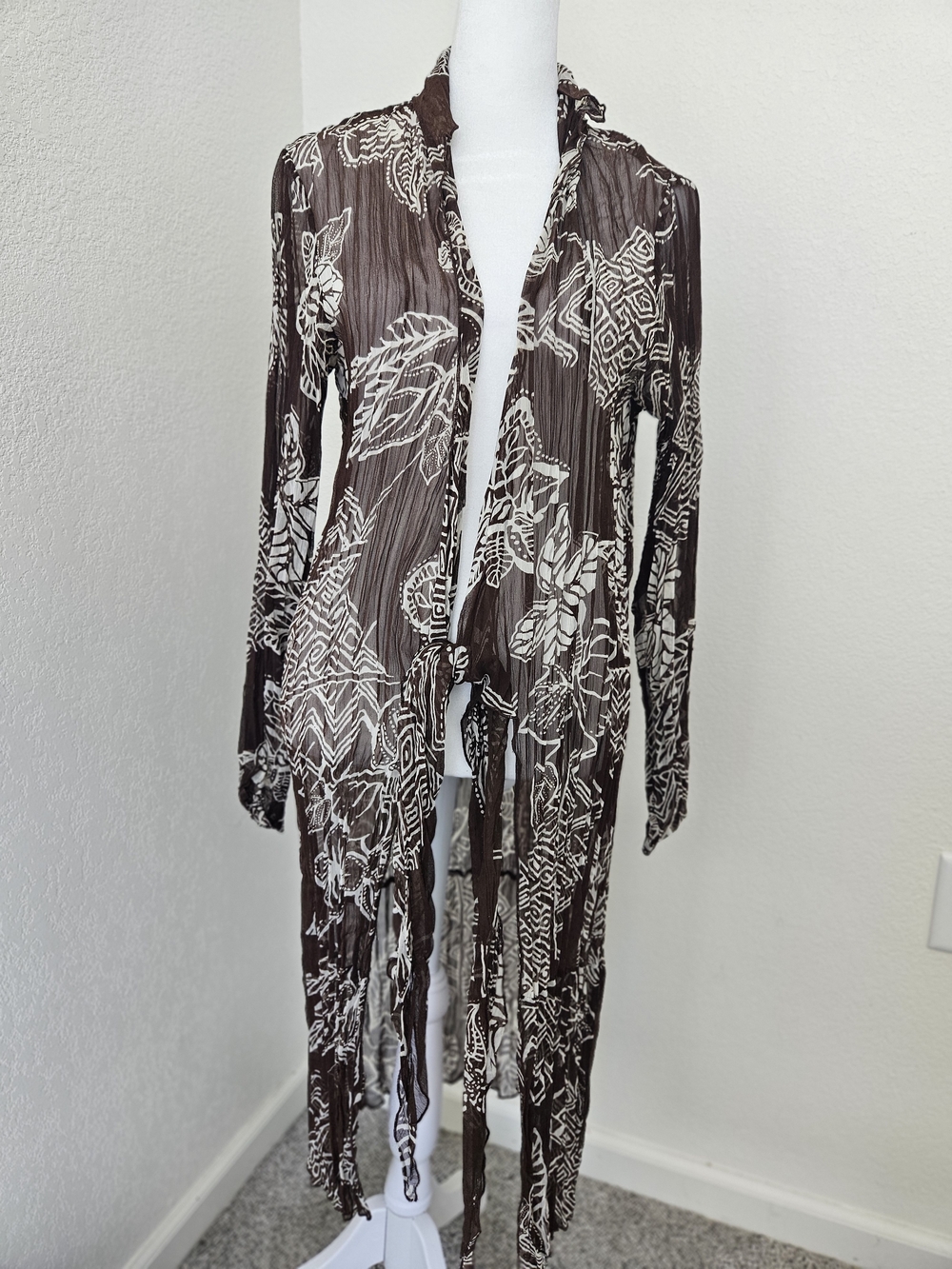 Chico's Brown & White Floral Sheer Duster